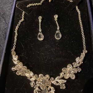 Elegant Silver Floral Necklace and Earring Set Bridal Marquise Collection